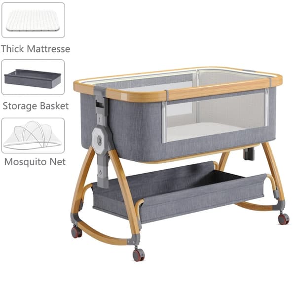 Babycradle, tyk madras, opbevaringskurv,Høj version grå
