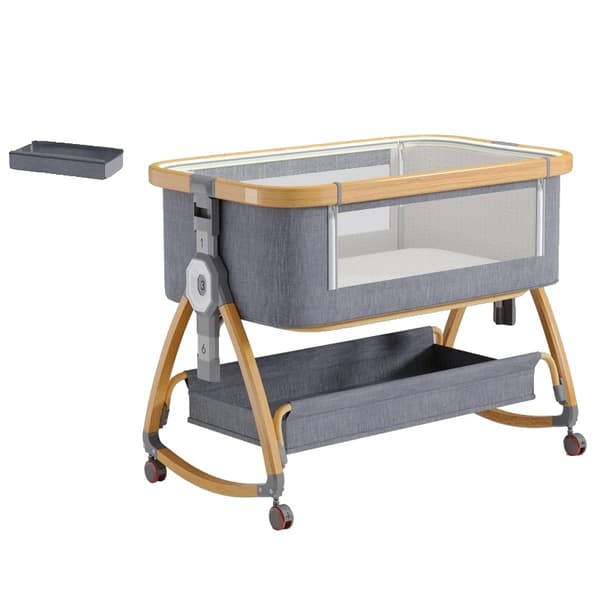 Babycradle, tyk madras, opbevaringskurv,Høj version grå