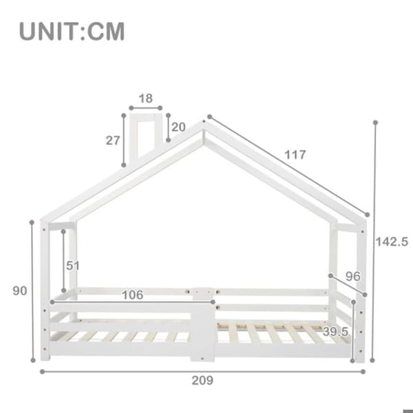Barnsäng Inomhussäng med avgasskorsten Robust lamellbotten, 90 x 200 cm, utan madrass Vit