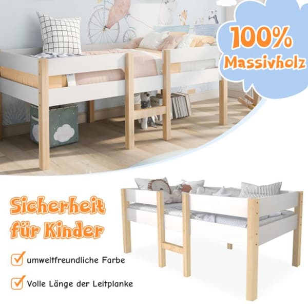 Säng Barnsäng med låda och fallskydd, massiv furu-90x190 cm-vit &amp; ek