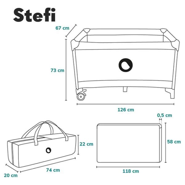 Lätt kompakt paraply 2-i-1 LIONELO Stefi - Spädbarnsparker - 0-36 månader - Transportväska - Snabb hopfällning - 2 x Hjul - Beige
