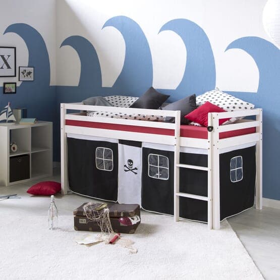 Loftseng Med Gardin Og Madras 90x200 Cm - Sort Pirat