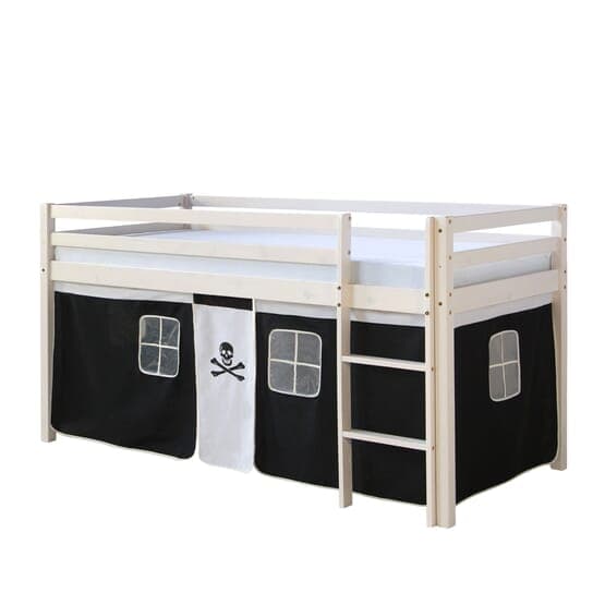Loftseng Med Gardin Og Madras 90x200 Cm - Sort Pirat