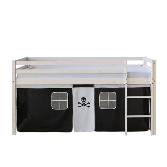 Loftseng Med Gardin Og Madras 90x200 Cm - Sort Pirat