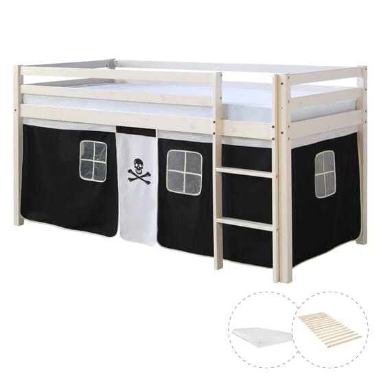 Loftseng Med Gardin Og Madras 90x200 Cm - Sort Pirat