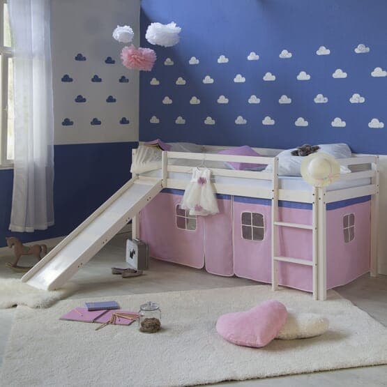 Loftseng Med Gardin, Madras Og Rutsjebane 90x200 Cm - Pink