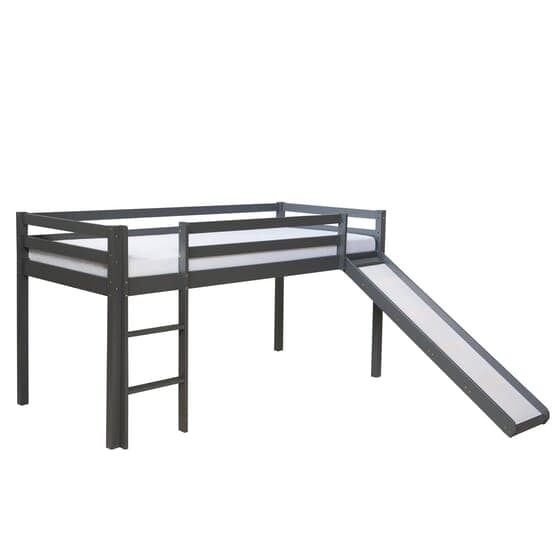 Loftsäng 90x200 Cm Med Madrass Och Rutschkana - Grå
