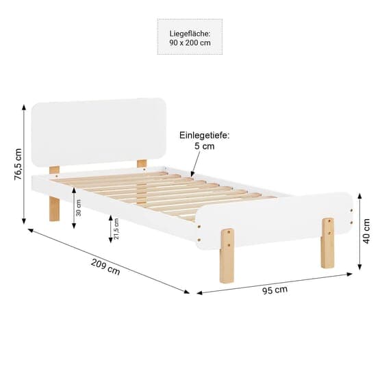 Enkelsäng För Barn Med Huvudända - 90x200 Cm - Vit