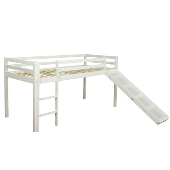 Loftseng 90x200 Cm Med Madras Og Rutsjebane - Hvid