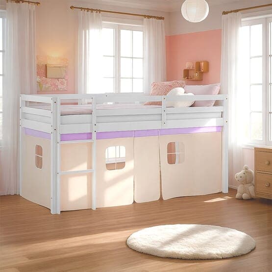 Parvisänky verholla ja patjalla 90x200 cm - violetti persikka