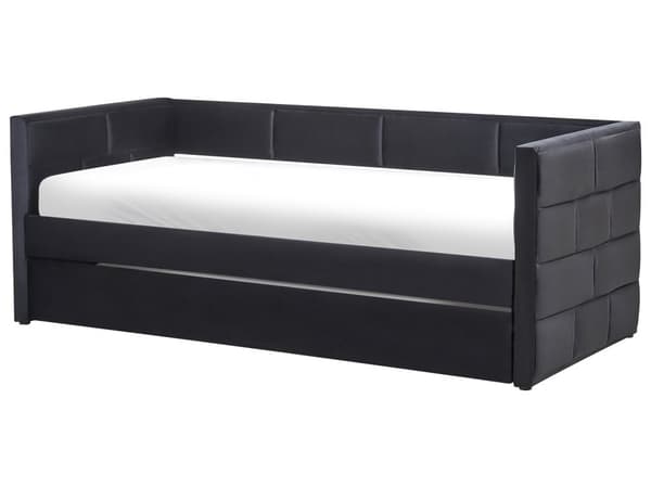 Dagseng Svart Fløyel 90 x 200 cm Lamellramme Glamorøs stil Uttrekkbar seng Soverom