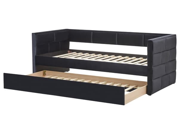 Dagseng Svart Fløyel 90 x 200 cm Lamellramme Glamorøs stil Uttrekkbar seng Soverom