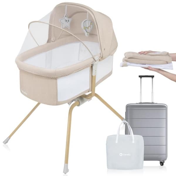 Berceau Spädbarnssäng 3i1 LIONELO Malin Evo - Spädbarnssäng och säng för baby - Upp till 9kg - Med madrass - Transportväska - Trä