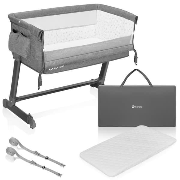 Lit cododo och spjälsäng LIONELO Théo 2i1 - Evolutivt bed med madrass - 0-9kg - Höjd och lutning justerbara - Grå