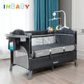 Miniatyrbillede 2 af 2: Sammenklappelig Babycradle, Multifunktionelt Design, Bærbar med Ruller,Grå