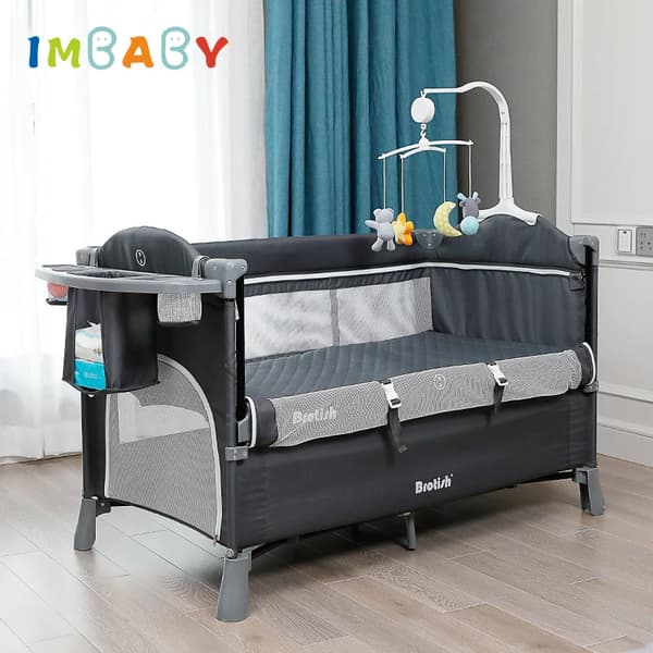Sammenklappelig Babycradle, Multifunktionelt Design, Bærbar med Ruller,Grå