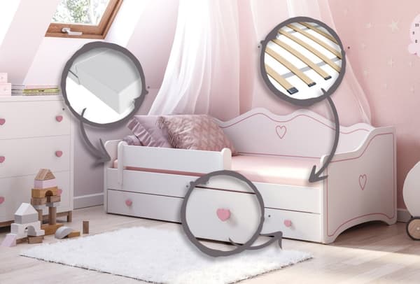 EMMA børneseng med skuffe og sengehest 160x80 pink