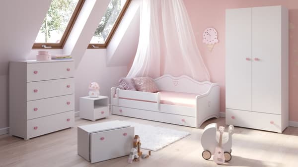 EMMA børneseng med skuffe og sengehest 160x80 pink
