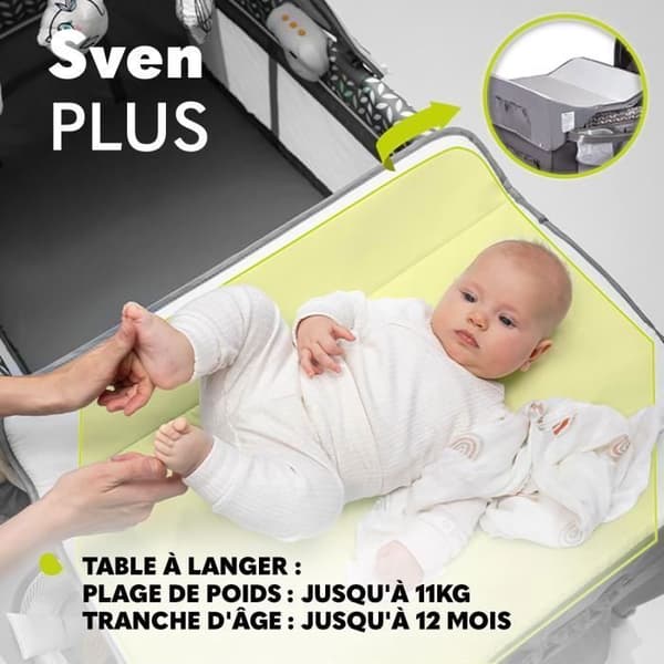 Lätt paraplybarn 2 i 1 - LIONELO Sven Plus - Skötbord - Myggnät - Grå