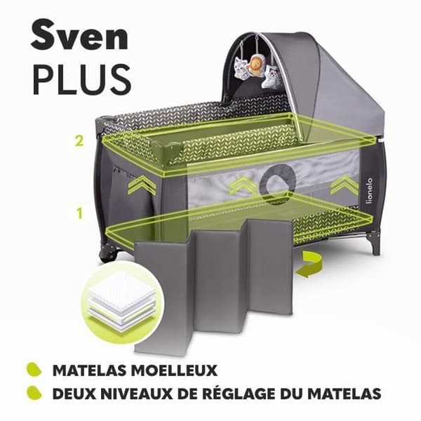 Lätt paraplybarn 2 i 1 - LIONELO Sven Plus - Skötbord - Myggnät - Grå