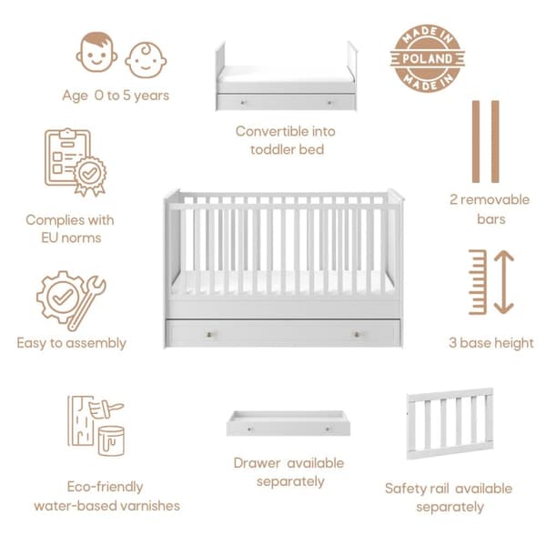 Bellamy – Marylou snow bliss spjälsäng / barnsäng 70x140   – Färg: Barnsäng