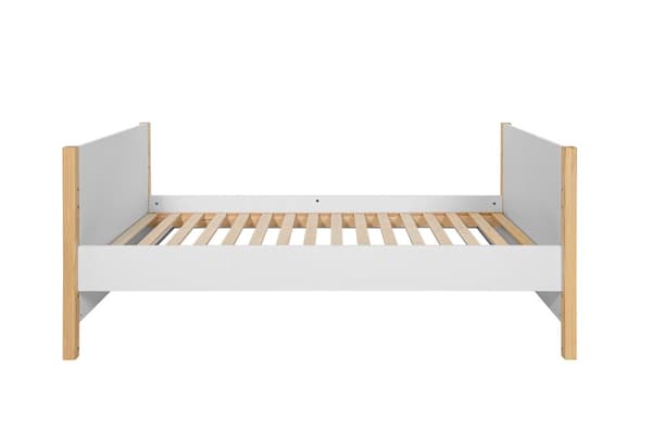 Pusleseng 70x140 cm - hvid/fyr - tremmeseng, der bliver til en sofa, med beskyttende sider og skuffe, Tatam