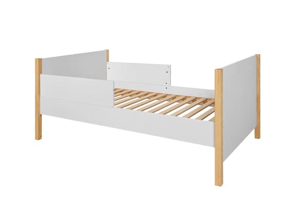 Pusleseng 70x140 cm - hvid/fyr - tremmeseng, der bliver til en sofa, med beskyttende sider og skuffe, Tatam