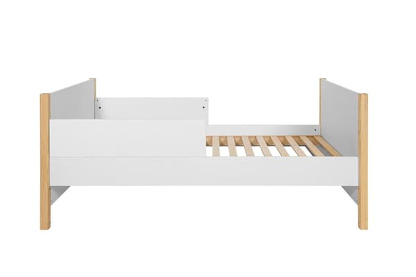 Pusleseng 70x140 cm - hvid/fyr - tremmeseng, der bliver til en sofa, med beskyttende sider og skuffe, Tatam