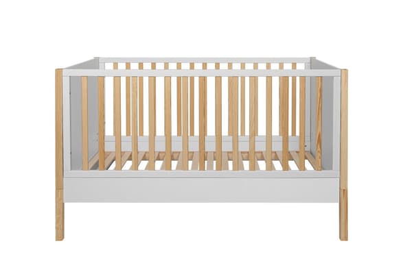 Pusleseng 70x140 cm - hvid/fyr - tremmeseng, der bliver til en sofa, med beskyttende sider og skuffe, Tatam