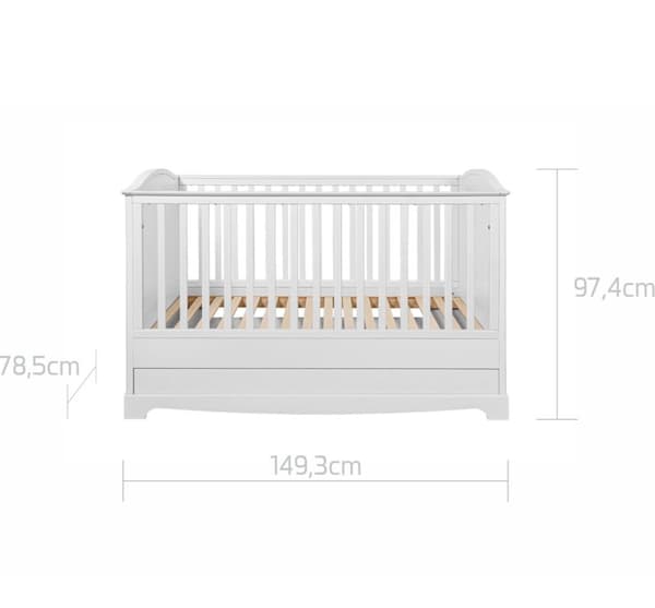 Royal tidlös vit spjälsäng 70x140 / bäddsoffa 70x140