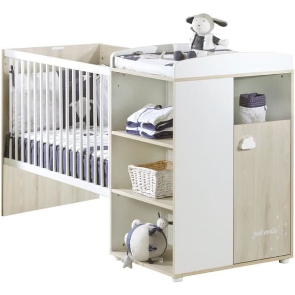 Kombinerad säng - 120x60cm - Konvertibel till 90x190cm - Babyprice Smile - Bok