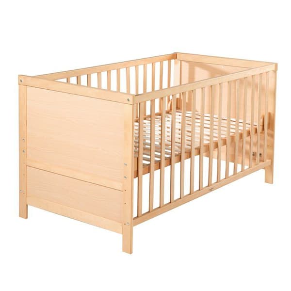 Säng Bébé Évolutif 70x140 - ROBA - Justerbar Höjd - 3 Avtagbara Spjälor - Inkluderade Transformationshörn - Naturligt Trä