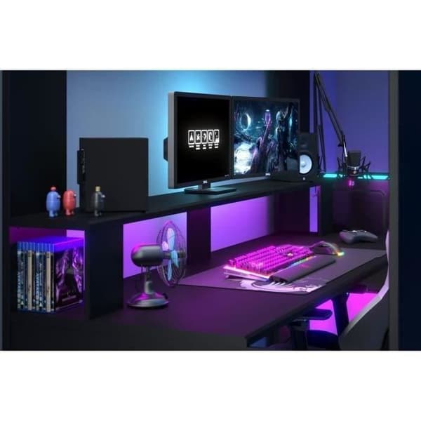 Kombinerad loftsäng för barn LED Gamer ONLINE - 90 x 200 cm - Mattsvart - Sängbotten ingår - PARISOT