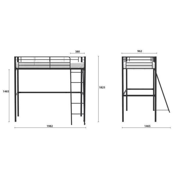 ELIOT barnens entresolsäng i svart metall 90x190cm med boxfjäder ingår