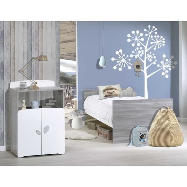 Kombinerad säng - 120x60cm - Konvertibel till 90x190cm - Babypris Löv - Grå trä