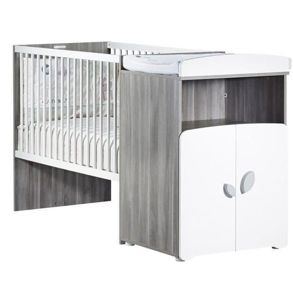 Kombinerad säng - 120x60cm - Konvertibel till 90x190cm - Babypris Löv - Grå trä
