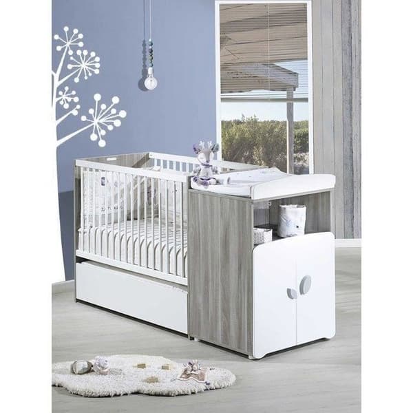 Kombinerad säng - 120x60cm - Konvertibel till 90x190cm - Babypris Löv - Grå trä