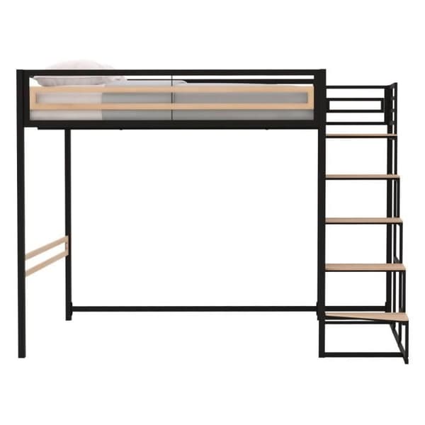 Upplyst mezzanin LEON - 140x190 cm - Svart metall - Sängbotten ingår