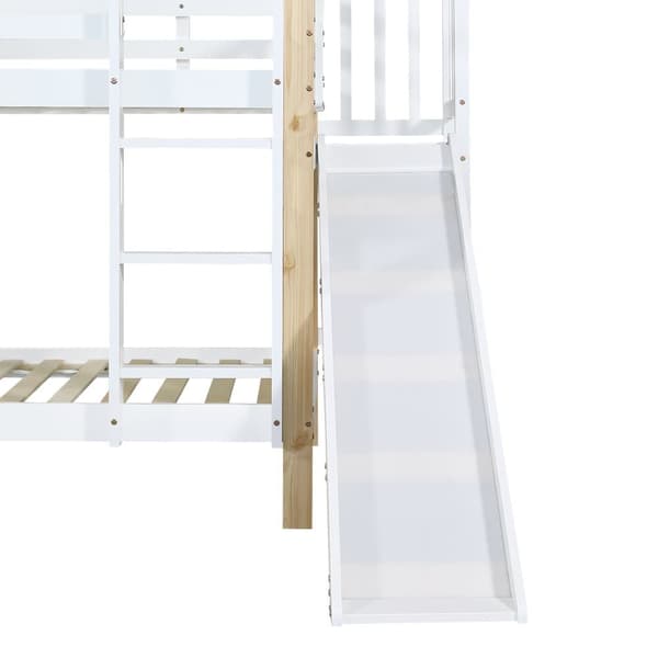 Våningssäng med glidbana och stege - ram i massiv furu - 90 x 200 cm - vit