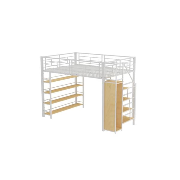 Lit mezzanine 140*200 med säkerhetstrappa, förvaringsutrymme och liten garderob, hyllor, vit