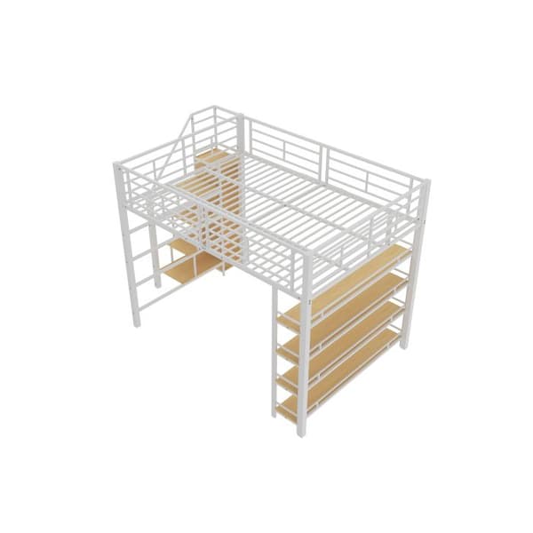 Lit mezzanine 140*200 med säkerhetstrappa, förvaringsutrymme och liten garderob, hyllor, vit