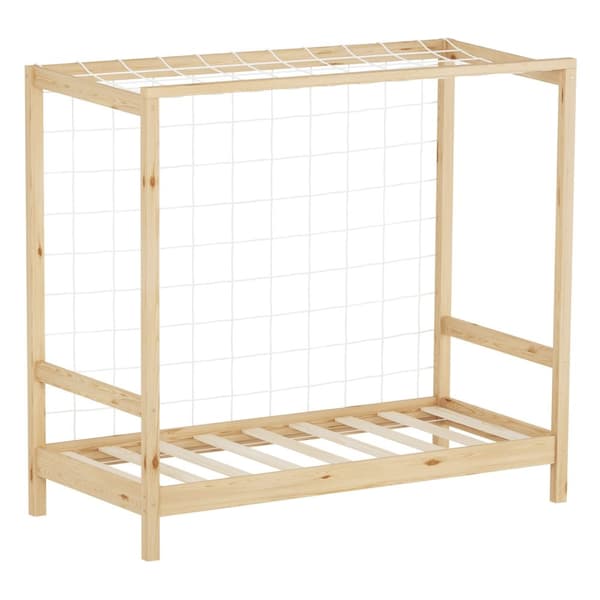 ML-Design børneseng fodboldmål 70x140 cm, natur, enkeltseng til børn, træseng med lamelbund &amp; målnet, ungdomsseng af fyrretræ, sengeramme til