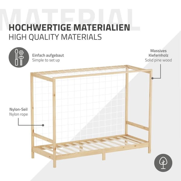 ML-Design barnsäng fotbollsmål 90x200 cm, natur, enkelsäng för barn, träsäng med lamellram & målnät, ungdomssäng av furu, sängram för pojkar och