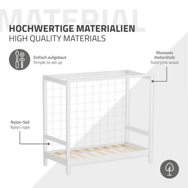 ML-Design børneseng fodboldmål 70x140 cm, hvid, enkeltseng til børn, træseng med lamelbund & målnet, ungdomsseng af fyrretræ, sengeramme til