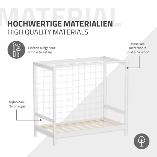 ML-Design lasten sänky jalkapallomaali 80x160 cm, valkoinen, yhden hengen sänky lapsille, puinen sänky, jossa on sälepohja ja maaliverkko, nuorten