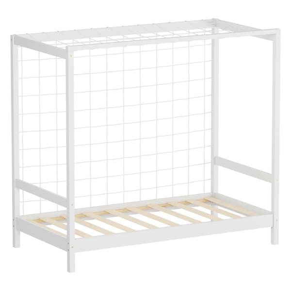 ML-Design lasten sänky jalkapallomaali 80x160 cm, valkoinen, yhden hengen sänky lapsille, puinen sänky, jossa on sälepohja ja maaliverkko, nuorten