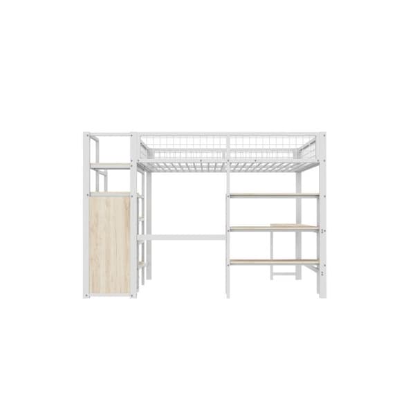 Ljus mezzanin, 140*200 cm, utan madrass, inbyggd garderob, skrivbord, vit