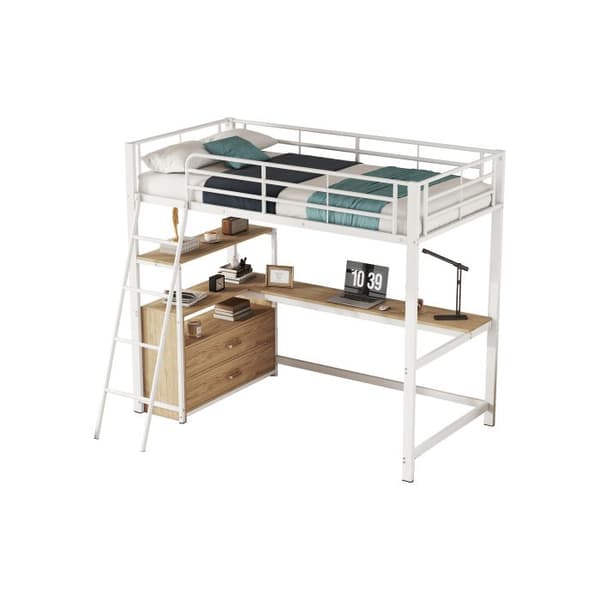 Ljust mezzanin, 90*200 cm, laminatdesign, utan madrass, vit