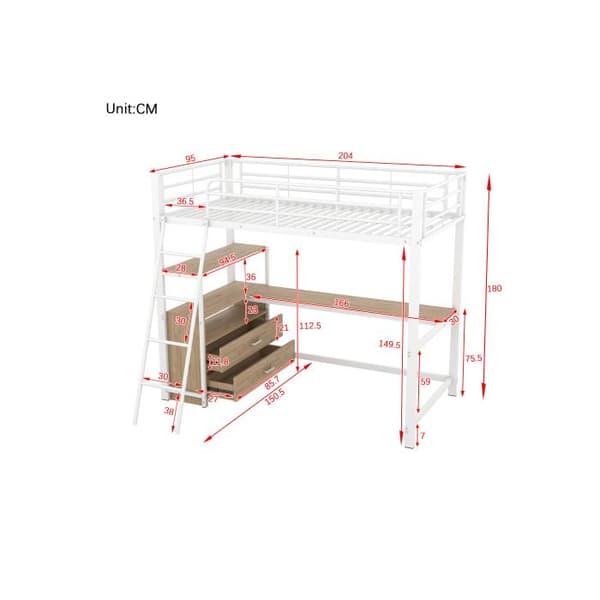 Ljust mezzanin, 90*200 cm, laminatdesign, utan madrass, vit