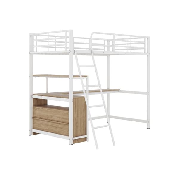 Ljust mezzanin, 90*200 cm, laminatdesign, utan madrass, vit